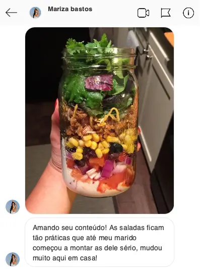 Mensagem de Mariza no WhatsApp dizendo que o marido também passou a montar