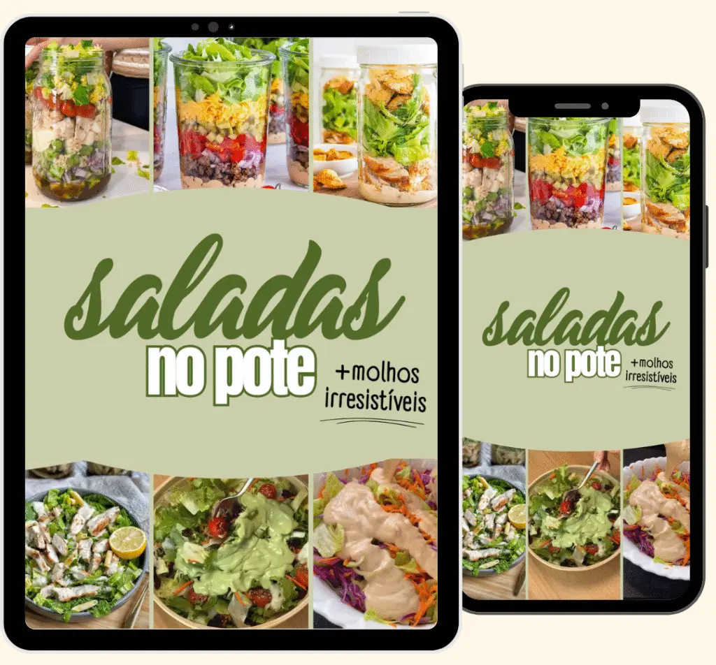 As 60 receitas de saladas no pote abertas no tablet e no celular